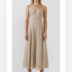 English Factory Beige Checkered Midi Dress